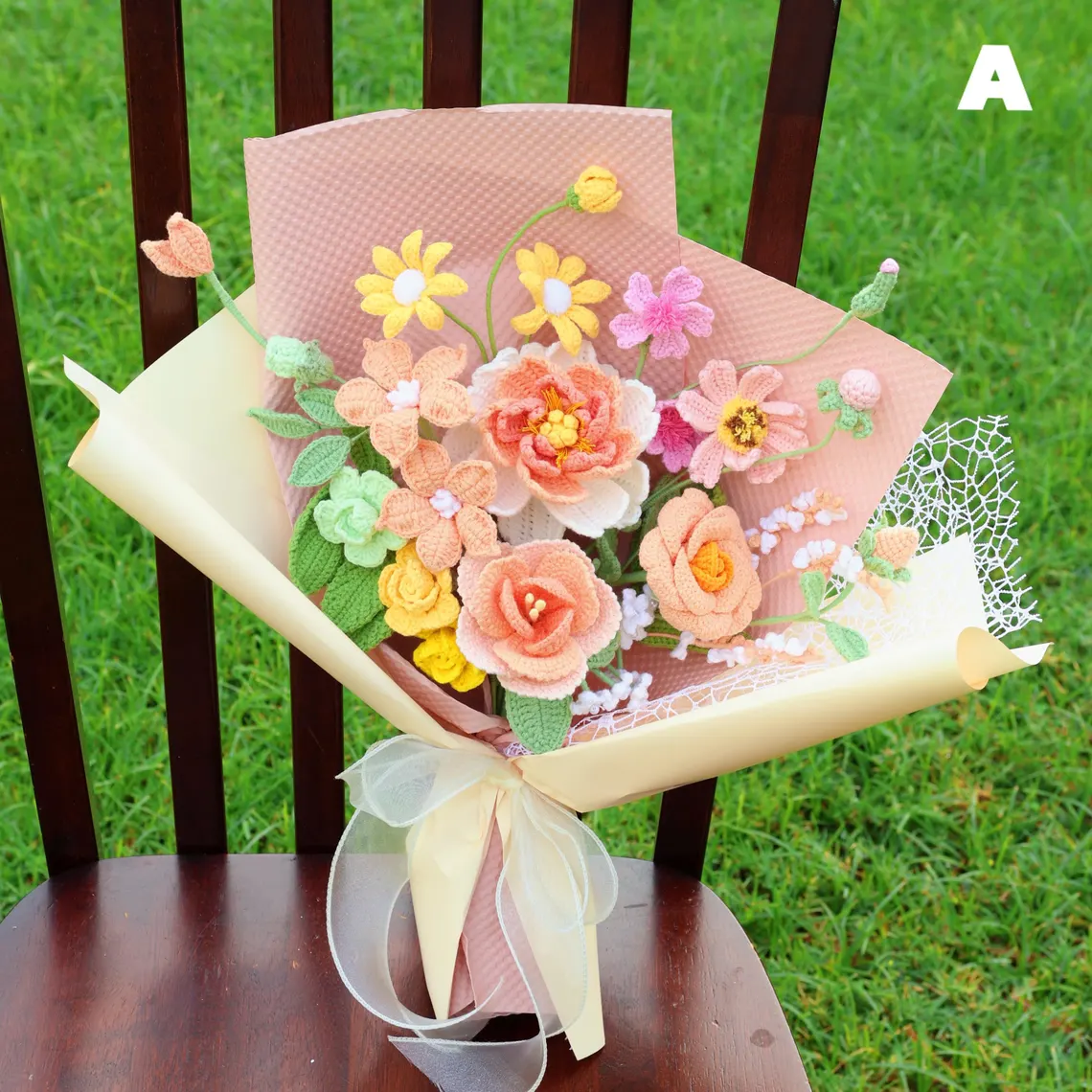 Bouquet de fleurs au crochet, lys tulipe rose cadeau fête des mères