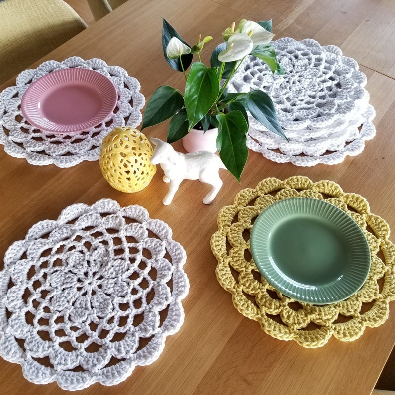 Sets de table crochetés faits main, serviettes tricot, couleur au choix