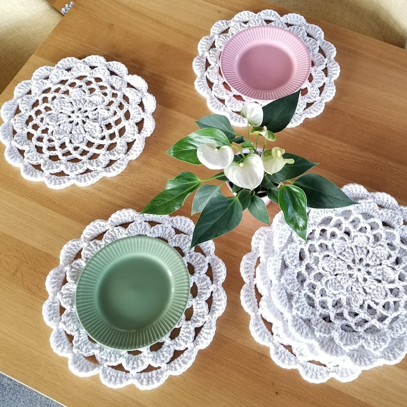 Sets de table crochetés faits main, serviettes tricot, couleur au choix