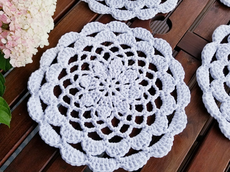 Sets de table crochetés faits main, serviettes tricot, couleur au choix