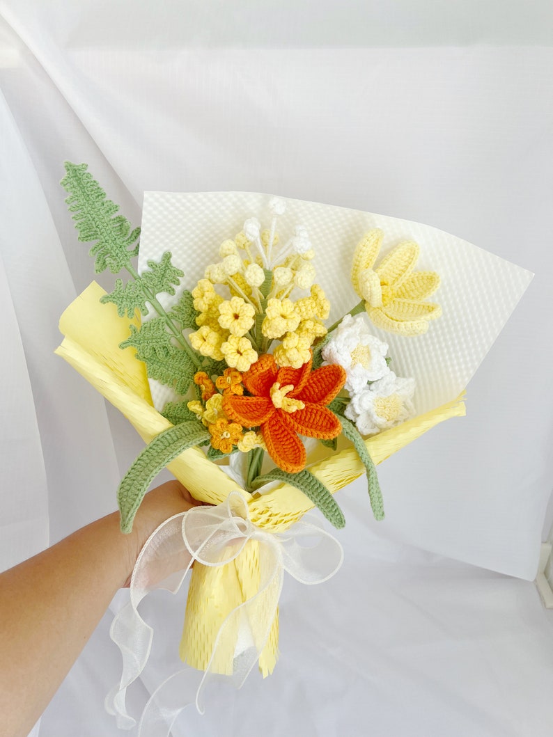 Bouquet de fleurs au crochet, jacinthes cadeau fête des mères diplôme