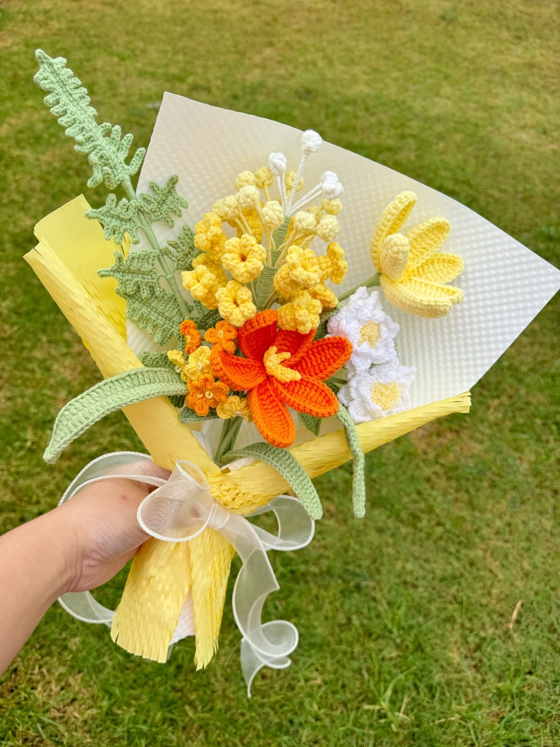 Bouquet de fleurs au crochet, jacinthes cadeau fête des mères diplôme