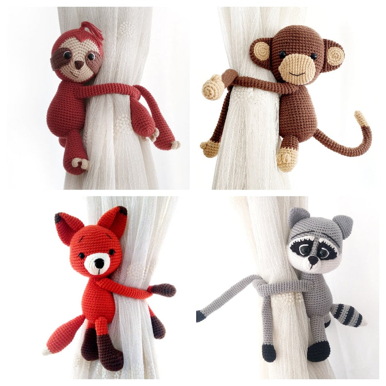 Embrasse de rideau animaux jungle amigurumi déco intérieure