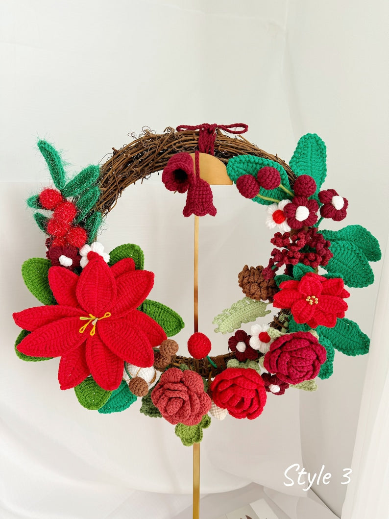 Couronne florale au crochet pour décoration intérieure et porte d’entrée