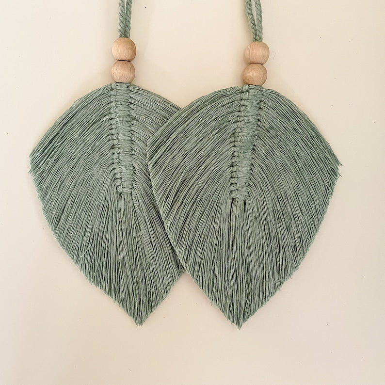 Lot de 2 embrasses de rideaux en macramé plumes et feuilles bohème