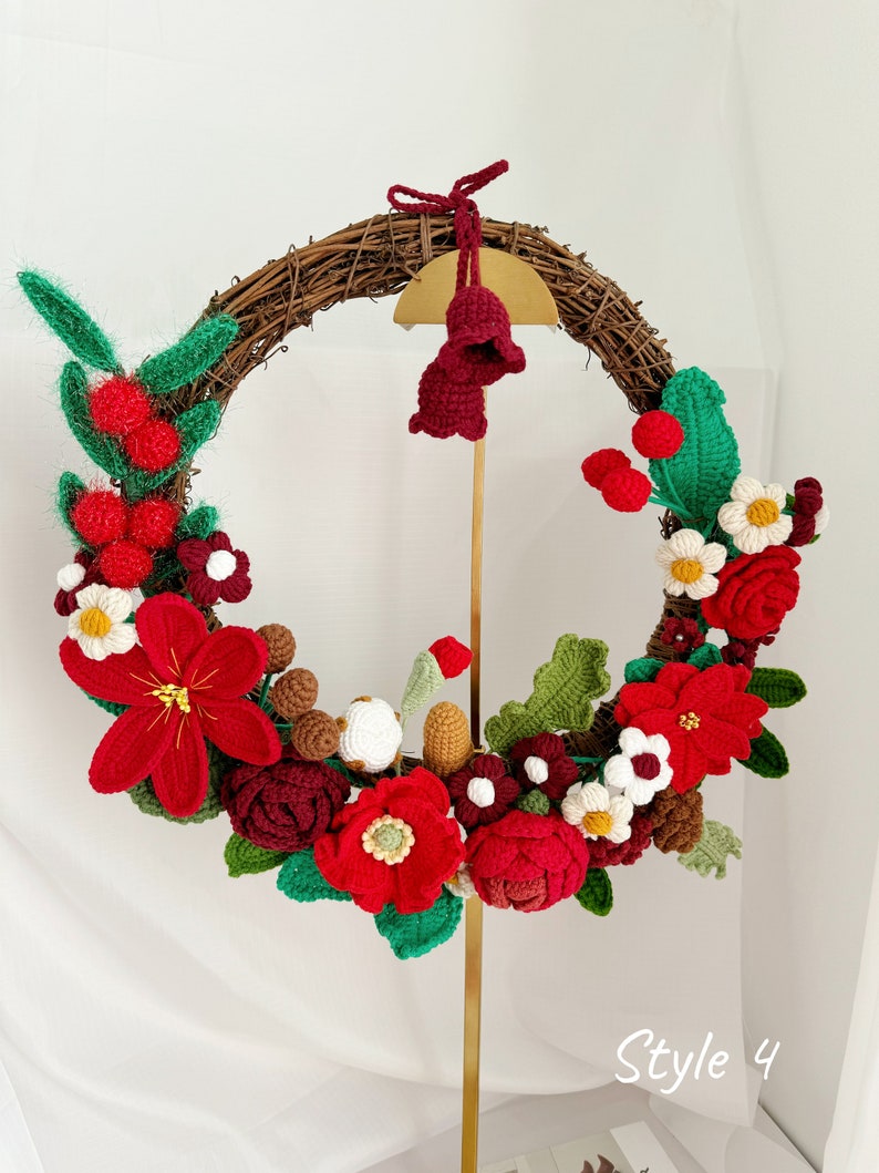 Couronne florale au crochet pour décoration intérieure et porte d’entrée