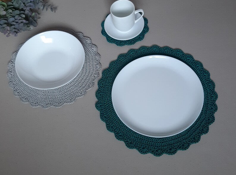 Set de table rond crocheté fait main, disponible en 3 tailles