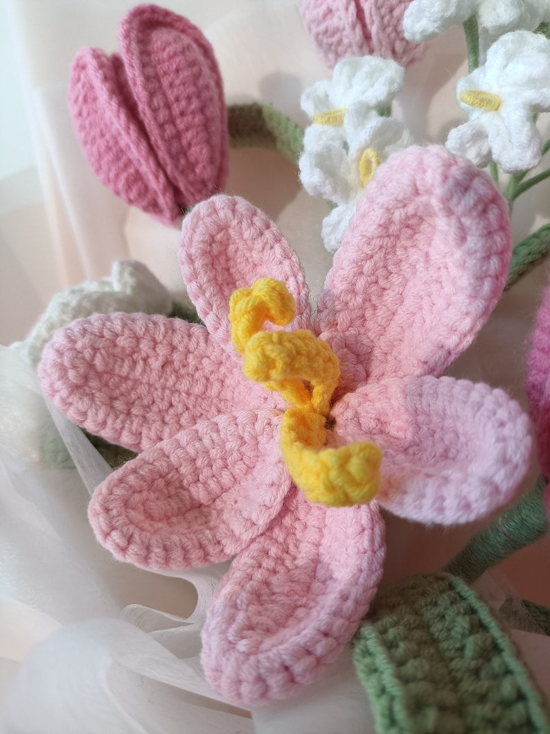 Bouquet de fleurs au crochet : cadeau tulipe, rose, marguerite fait main