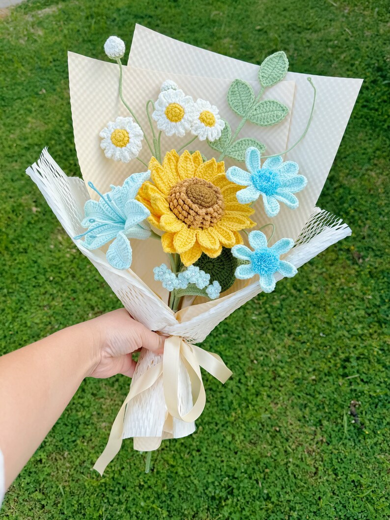 Bouquet de fleurs au crochet, tulipe tournesol marguerite Gerbera