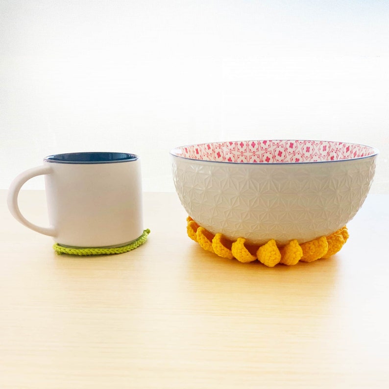 Sous-verres de tournesol au crochet faits main : sous-verres décoratifs en laine, lot de 5