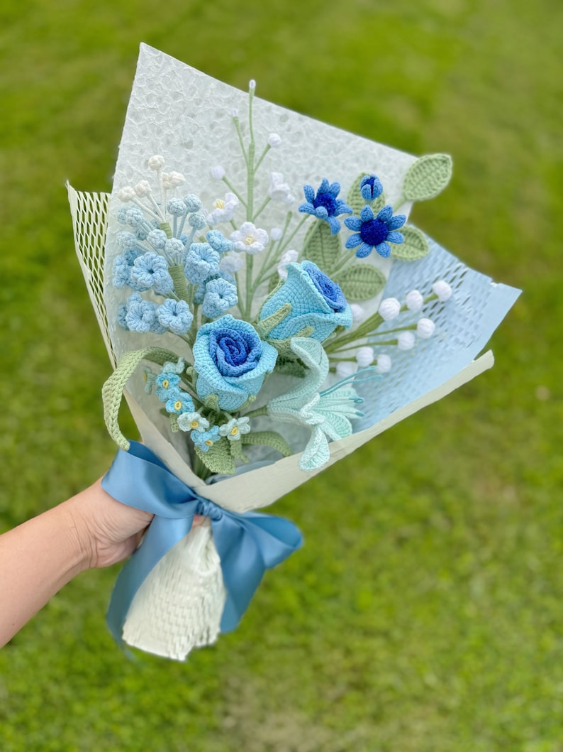 Bouquet de fleurs au crochet, roses tricotées cadeau romantique