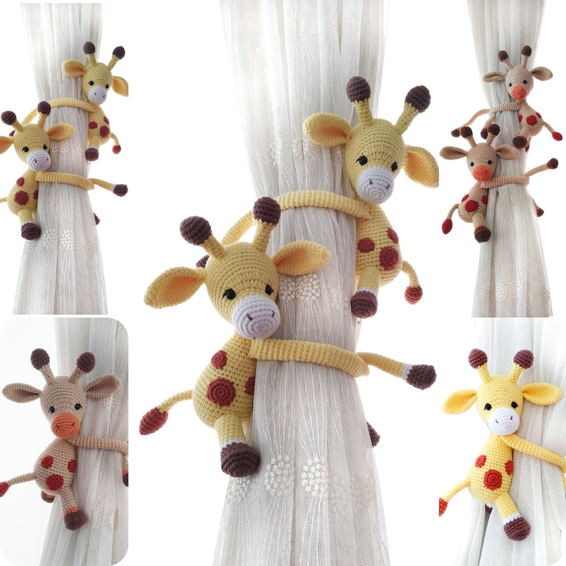 Embrasse de rideau crochet girafe jaune amigurumi décoration