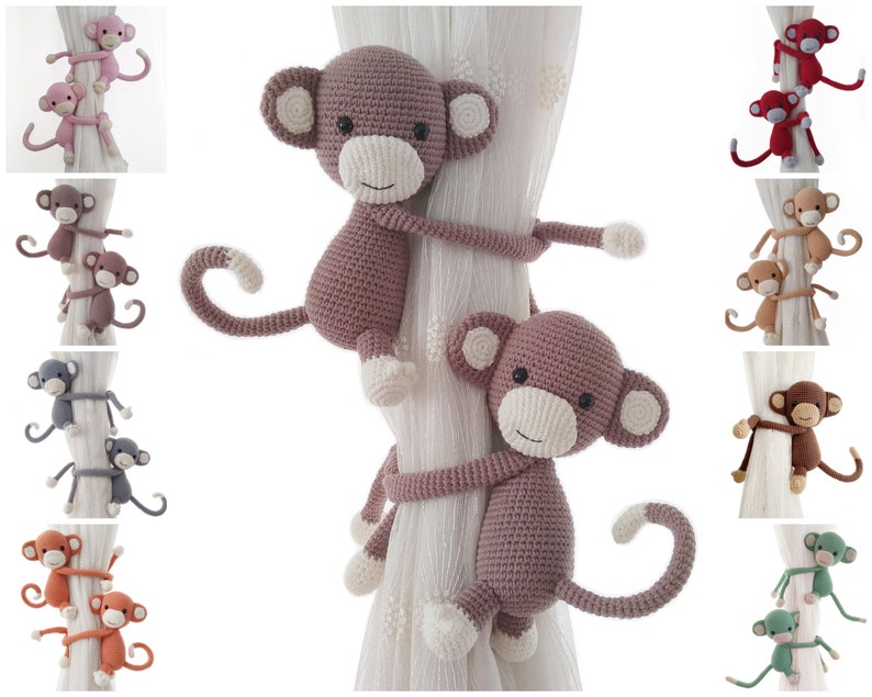 Embrasse de rideau crochet singe marron amigurumi décoration
