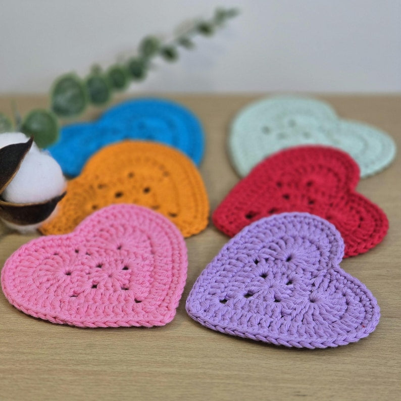 Sous-verres coeur au crochet en coton, déco table et boissons