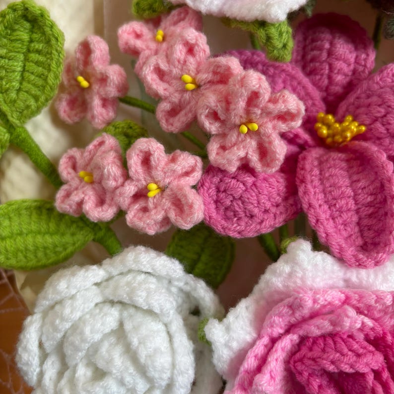 Bouquet de fleurs au crochet, tulipes roses cadeau anniversaire mariage