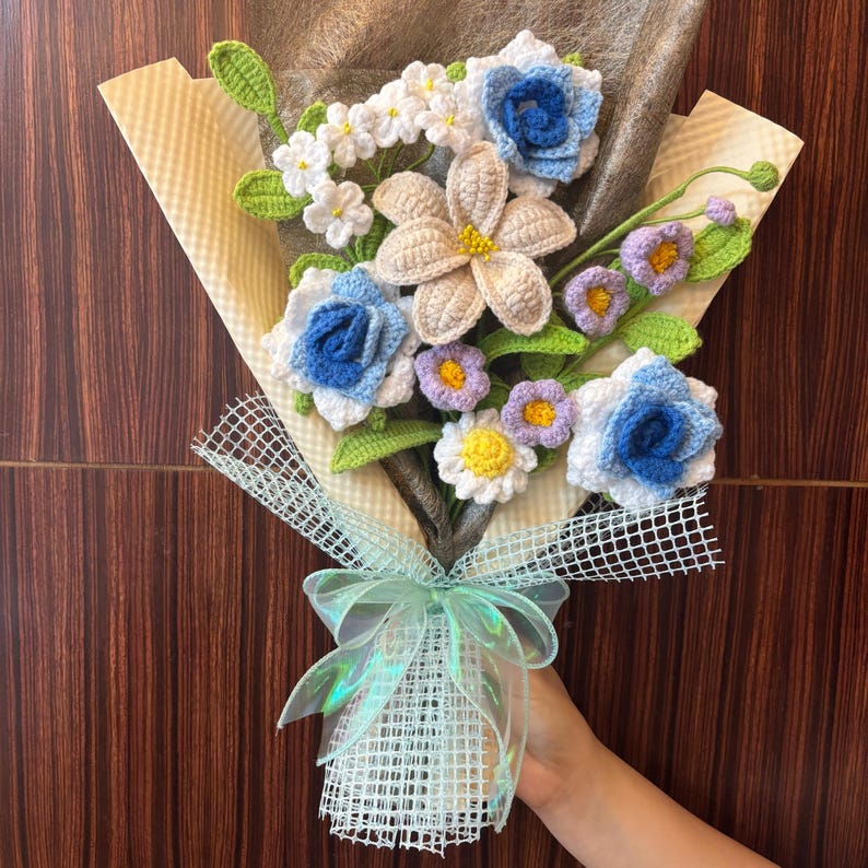 Bouquet de fleurs au crochet, tulipes roses cadeau anniversaire mariage