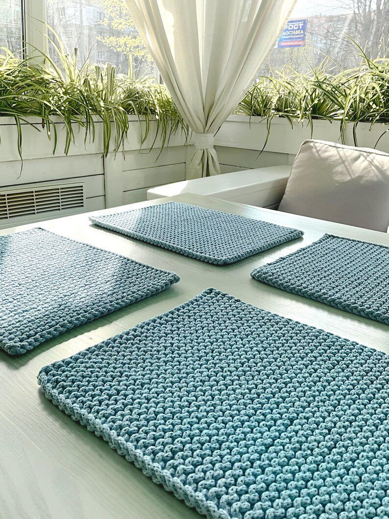 Set de table en coton crocheté fait main, style bohème rustique cuisine