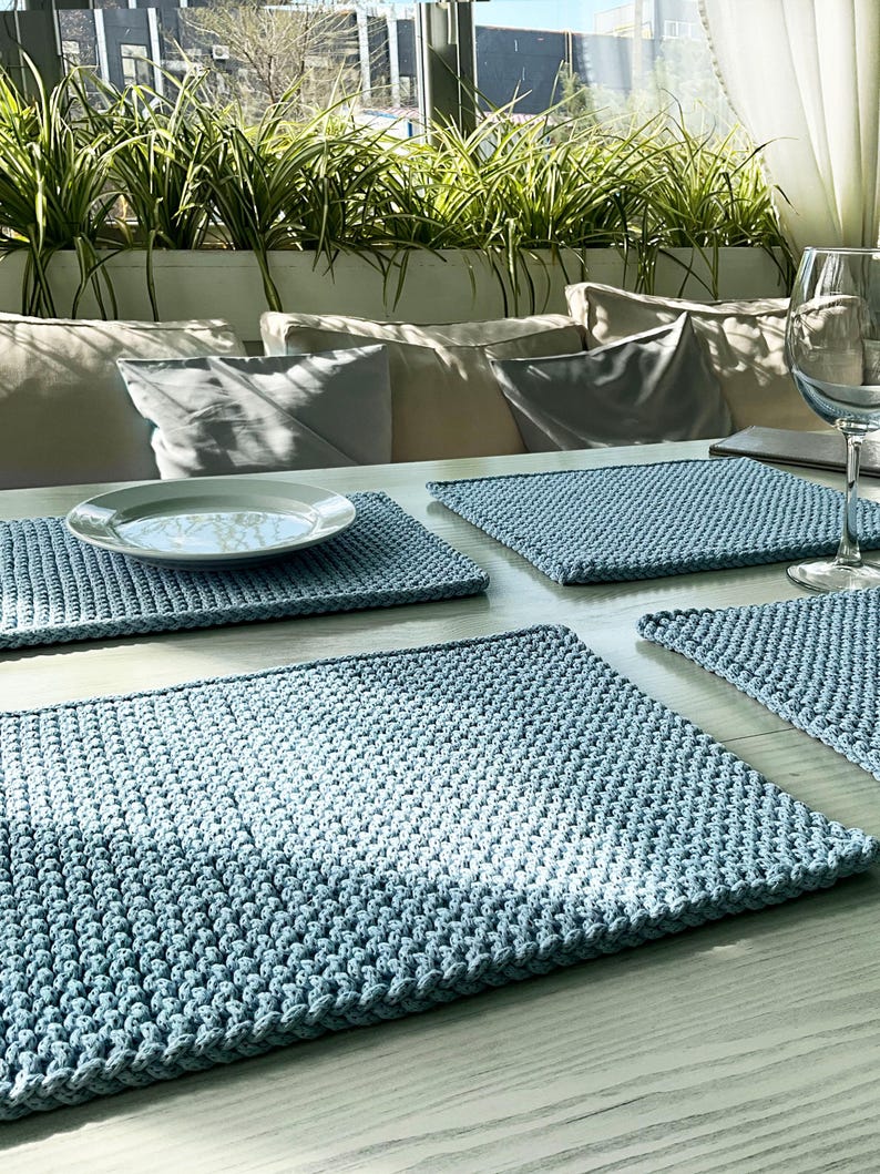 Set de table en coton crocheté fait main, style bohème rustique cuisine