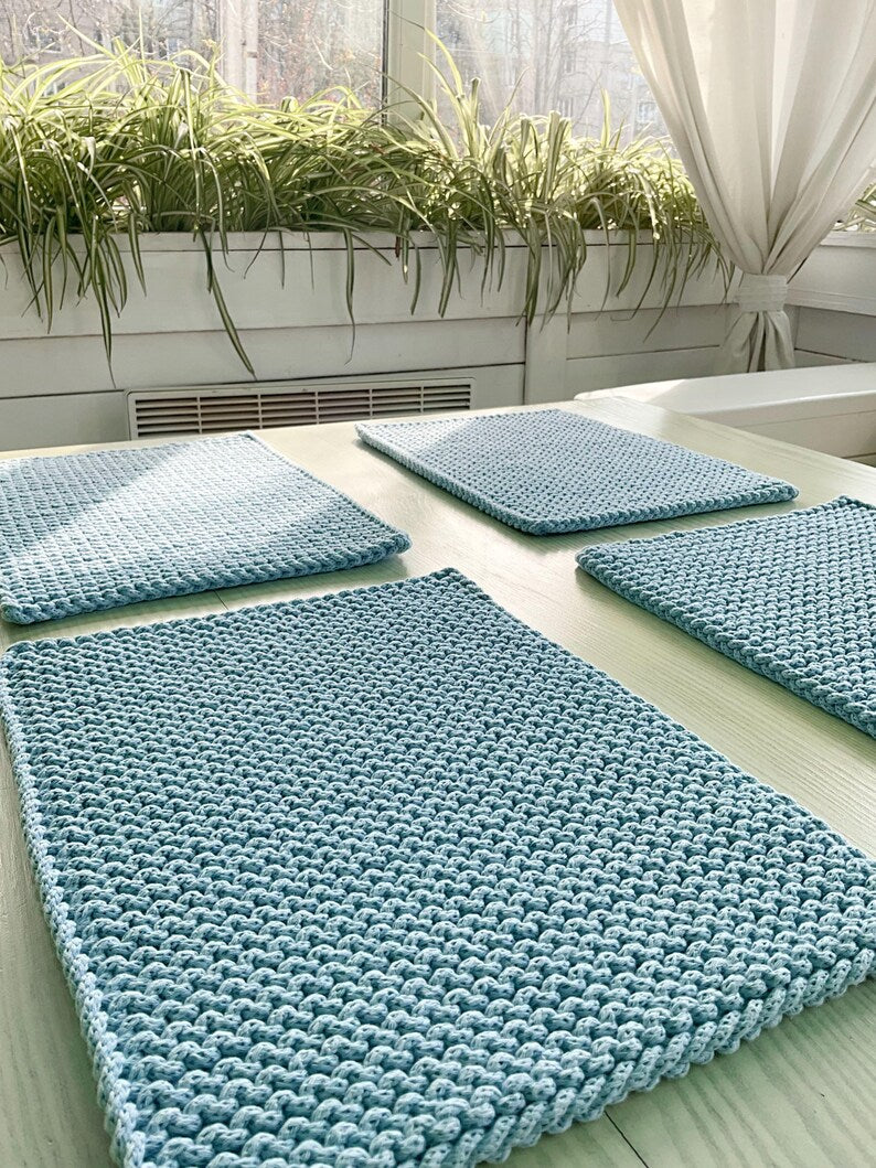 Set de table en coton crocheté fait main, style bohème rustique cuisine