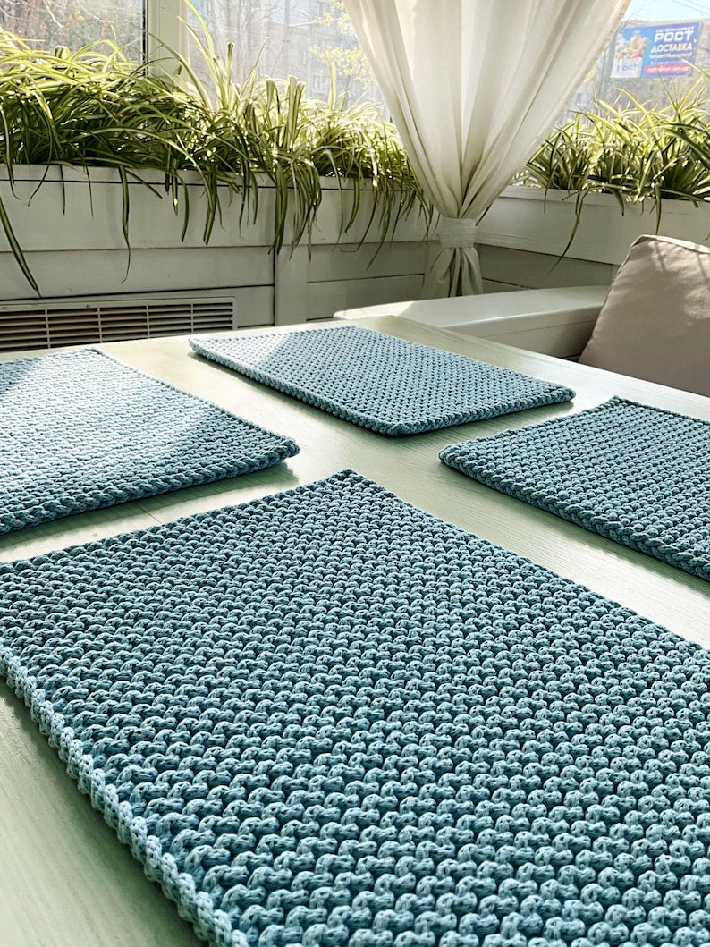 Set de table en coton crocheté fait main, style bohème rustique cuisine