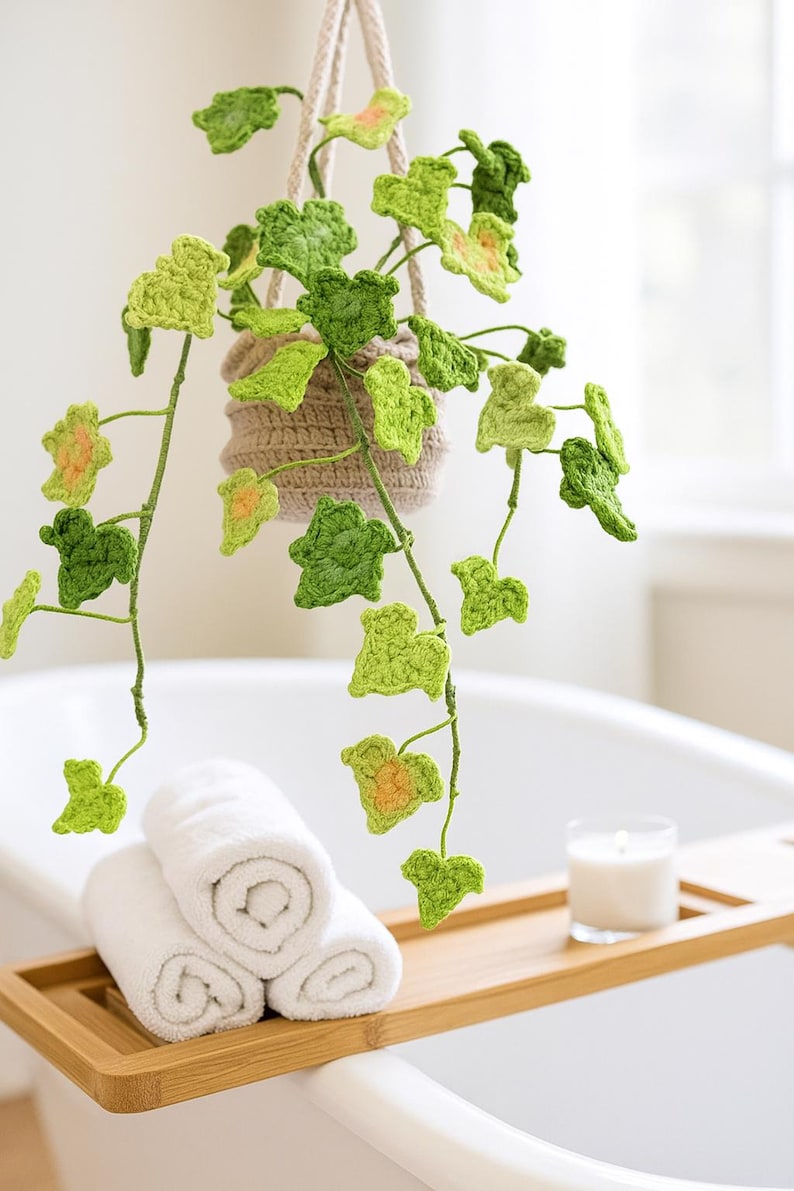 Suspension lierre crochet pot vigne amigurumi verdure murale déco