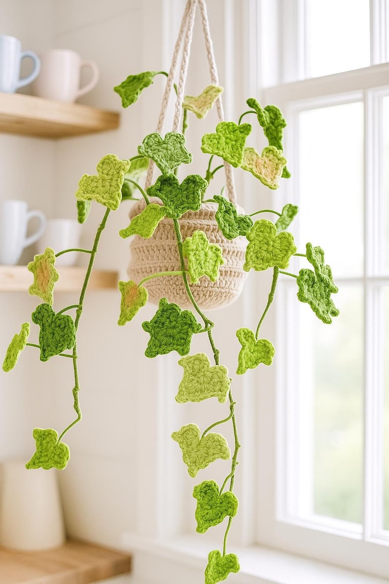 Suspension lierre crochet pot vigne amigurumi verdure murale déco