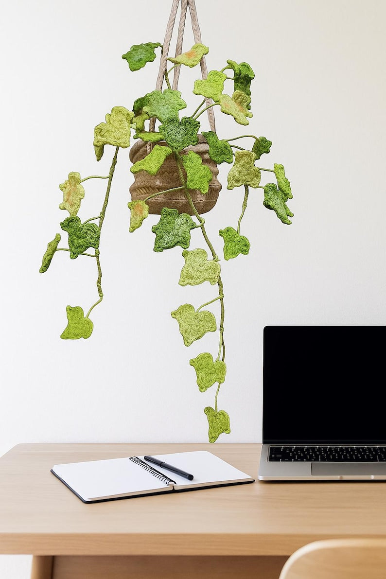 Suspension lierre crochet pot vigne amigurumi verdure murale déco