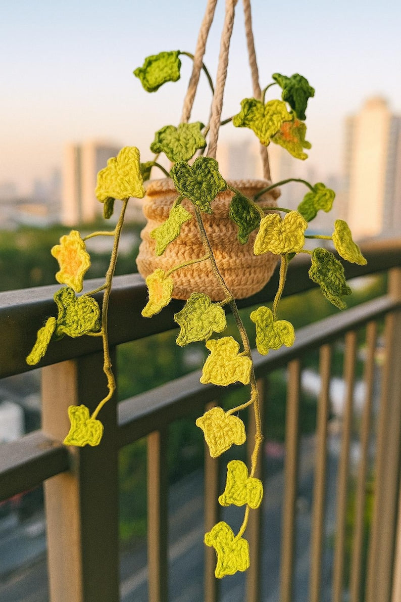 Suspension lierre crochet pot vigne amigurumi verdure murale déco