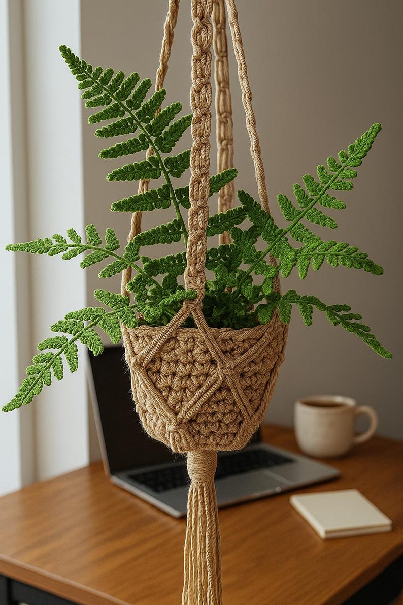 Suspension fougère crochet panier macramé décoration bohème plante