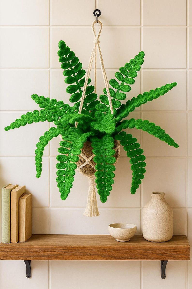 Suspension fougère crochet panier macramé décoration murale bohème