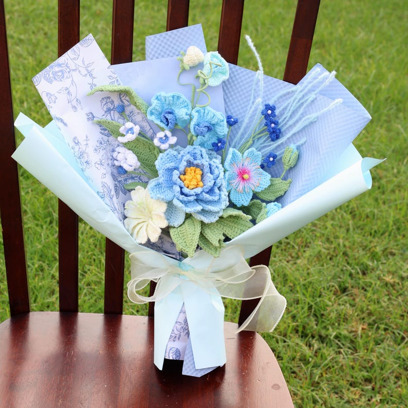 Bouquet de fleurs au crochet, pivoines tulipe rose cadeau fête des mères