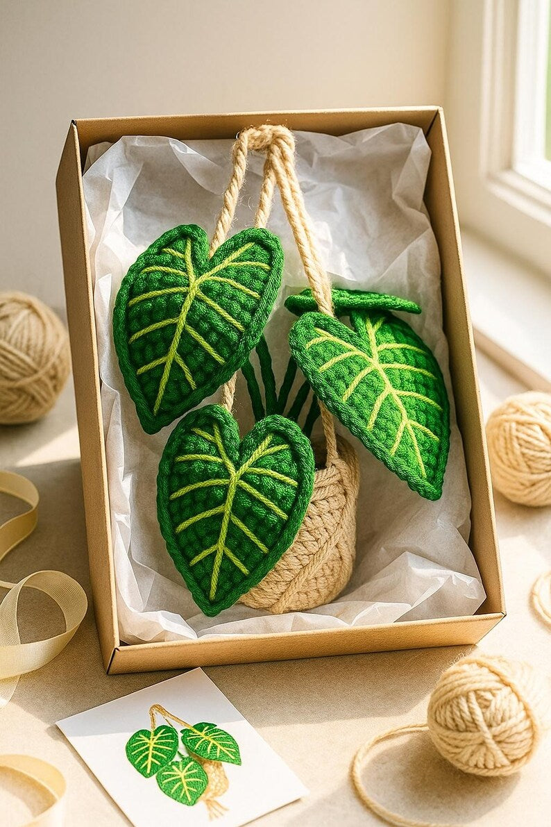 Suspension voiture crochet plante décorative fil rose et vert