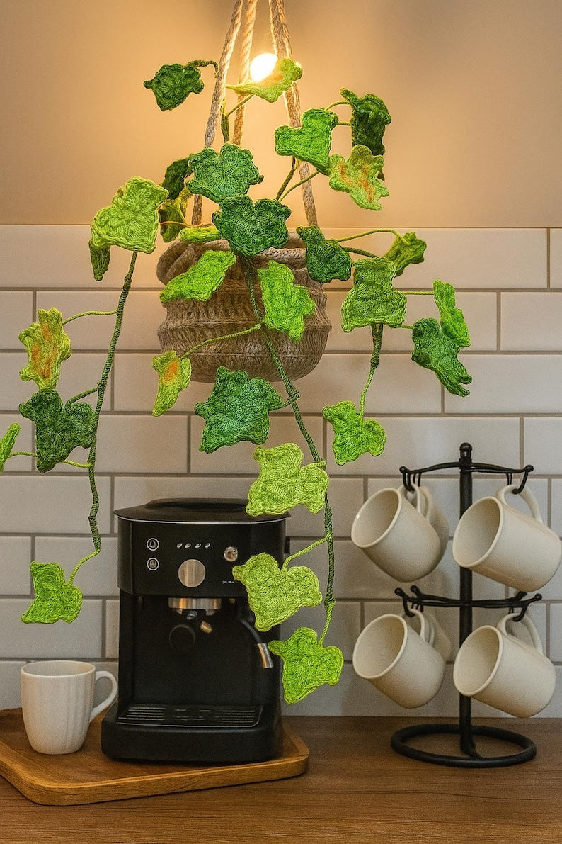 Suspension lierre crochet pot vigne amigurumi verdure murale déco