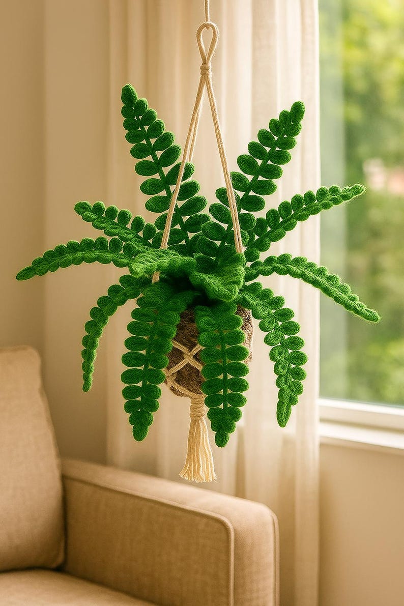 Suspension fougère crochet panier macramé décoration murale bohème