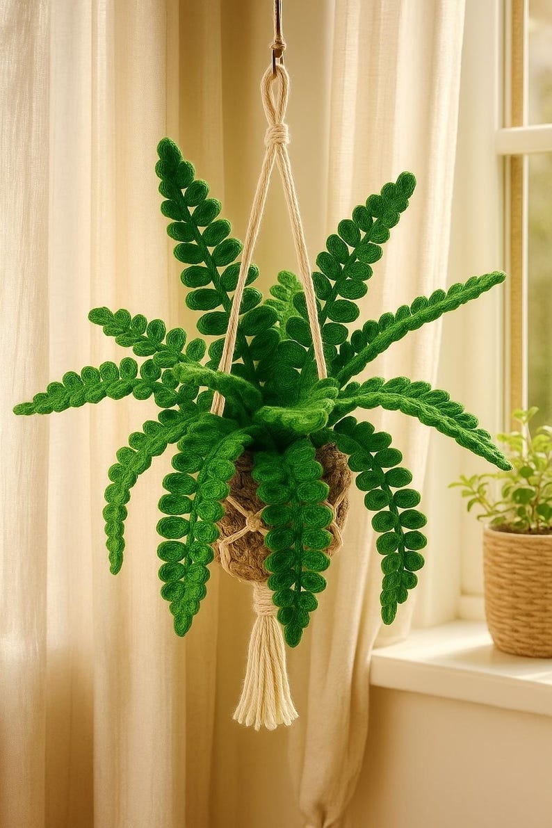 Suspension fougère crochet panier macramé décoration murale bohème