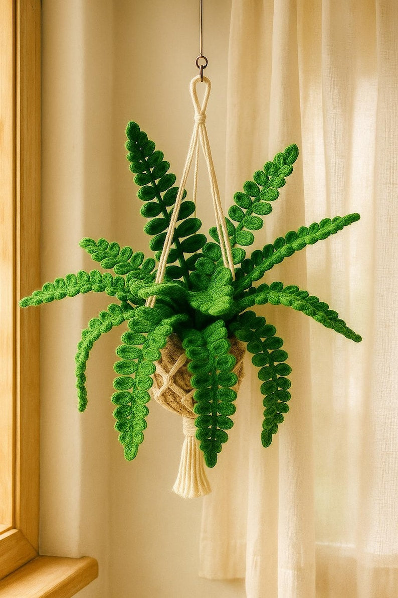 Suspension fougère crochet panier macramé décoration murale bohème