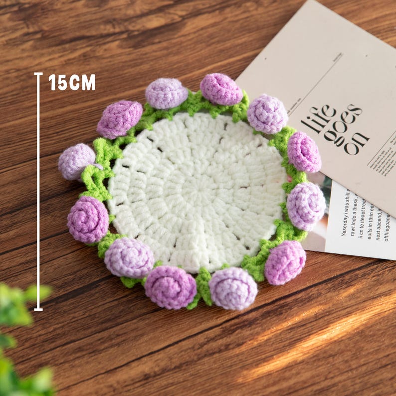 Sous-verre tournesol au crochet en coton, porte-gobelet fleuri