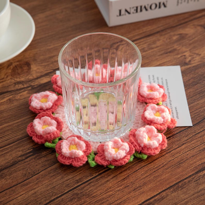 Sous-verre tournesol au crochet en coton, porte-gobelet fleuri