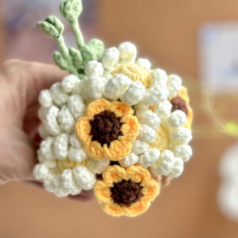 Suspension patron crochet panier fleurs tournesols roses marguerites