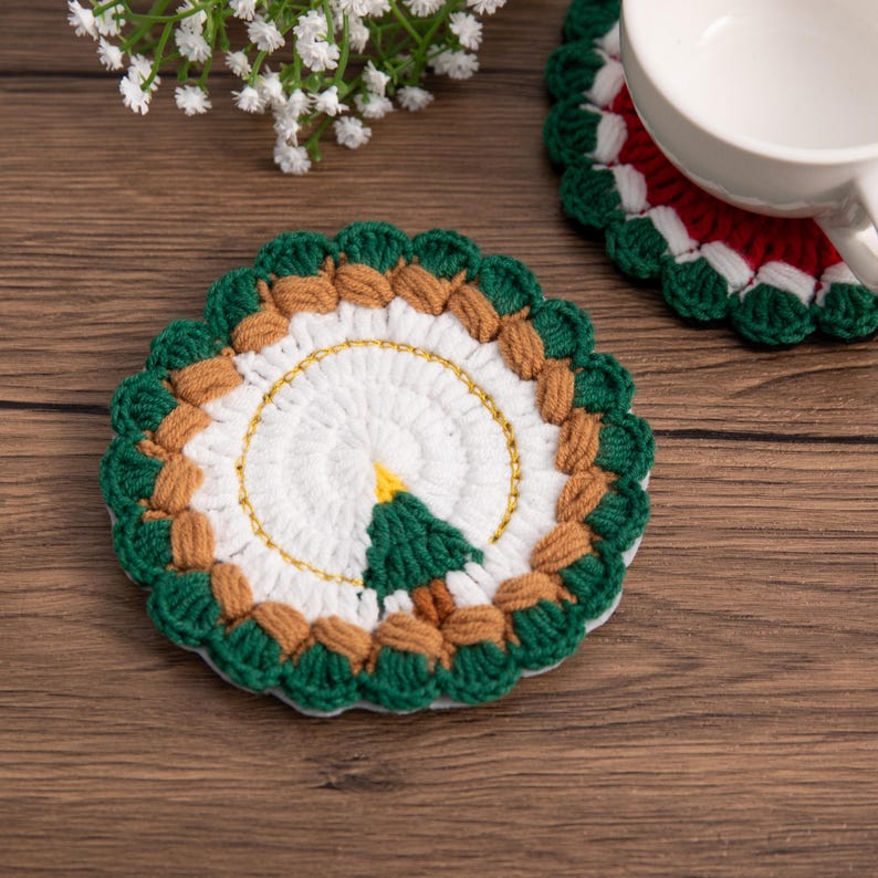 Sous-verres de Noël au crochet, décoration festive de table