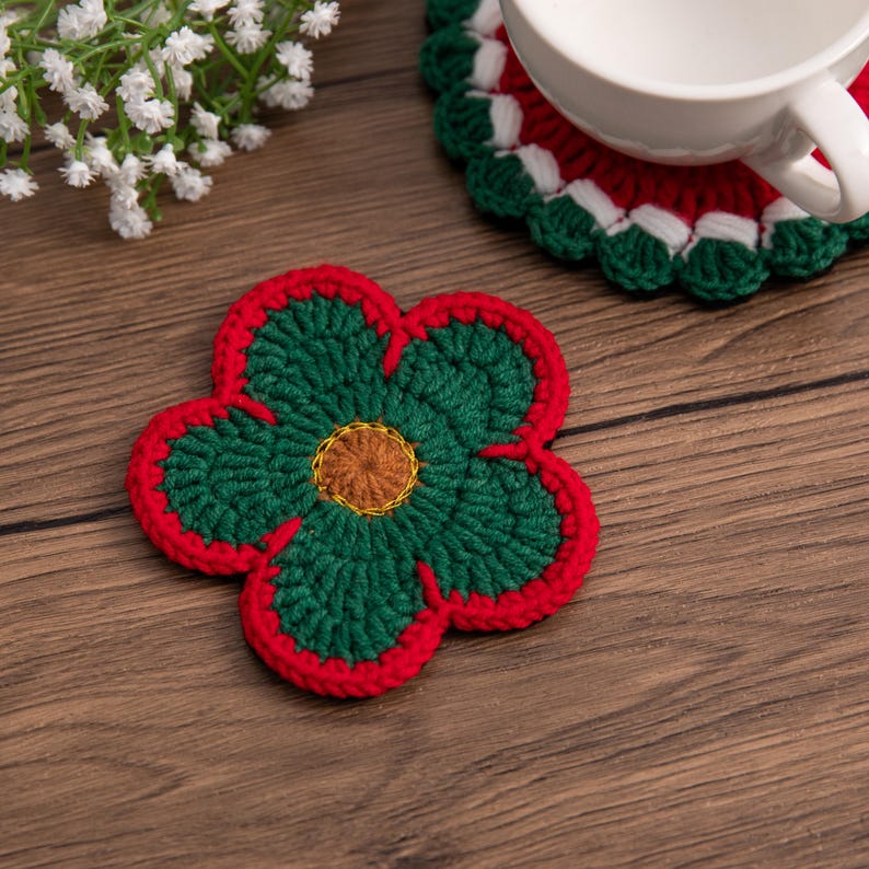 Sous-verres de Noël au crochet, décoration festive de table