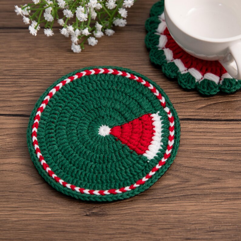 Sous-verres de Noël au crochet, décoration festive de table