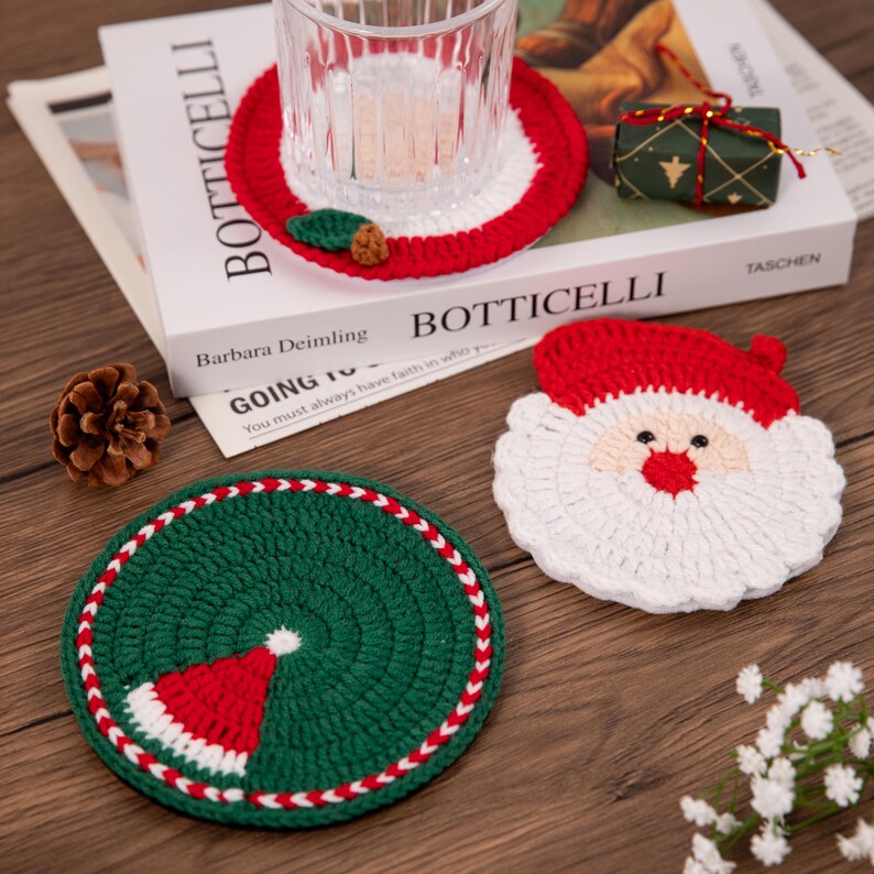Sous-verres de Noël au crochet, décoration festive de table