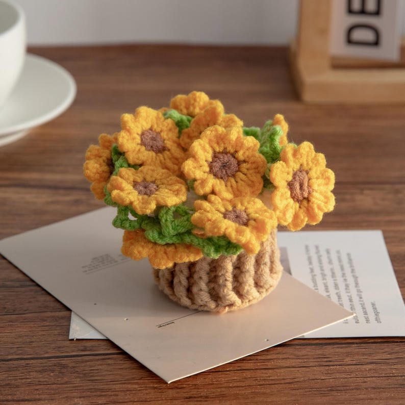 Sous-verre tournesol au crochet en coton, porte-gobelet fleuri