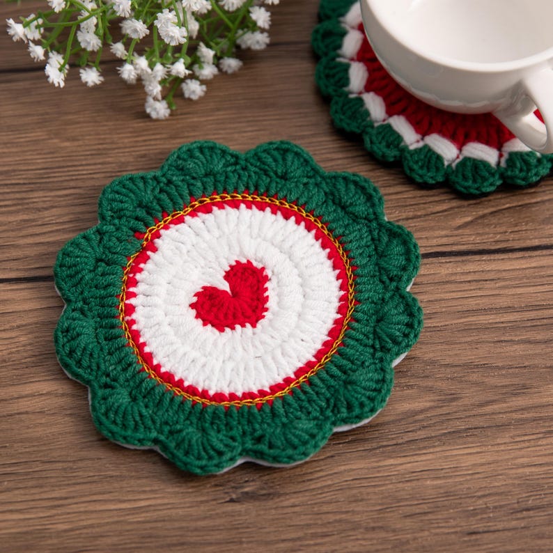Sous-verres de Noël au crochet, décoration festive de table