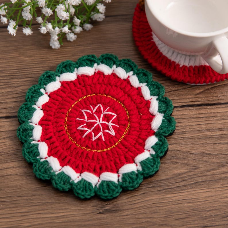 Sous-verres de Noël au crochet, décoration festive de table