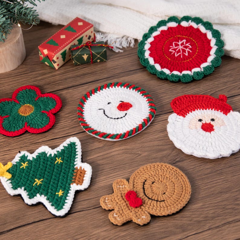 Sous-verres de Noël au crochet, décoration festive de table