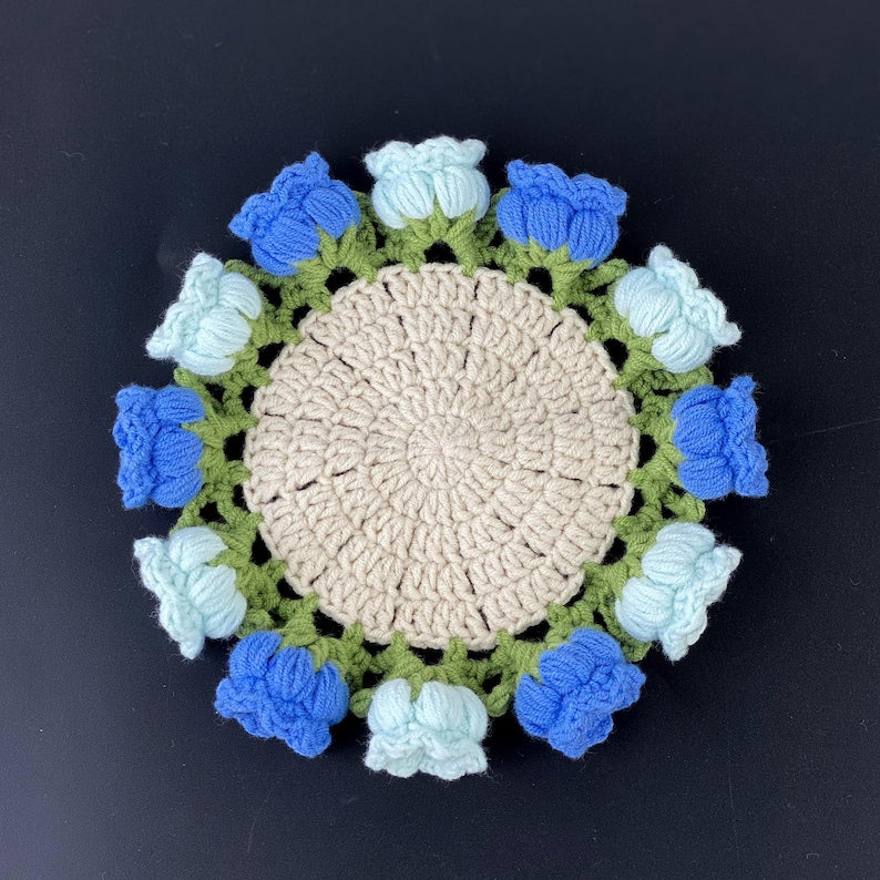 Sous-verres floraux au crochet, porte-gobelet déco maison