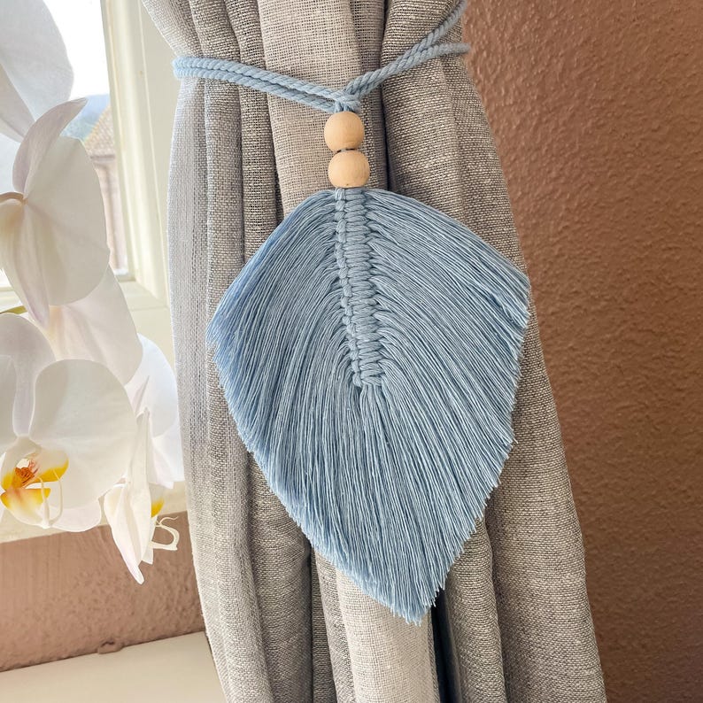 Lot de 2 embrasses de rideaux en macramé plumes et feuilles bohème