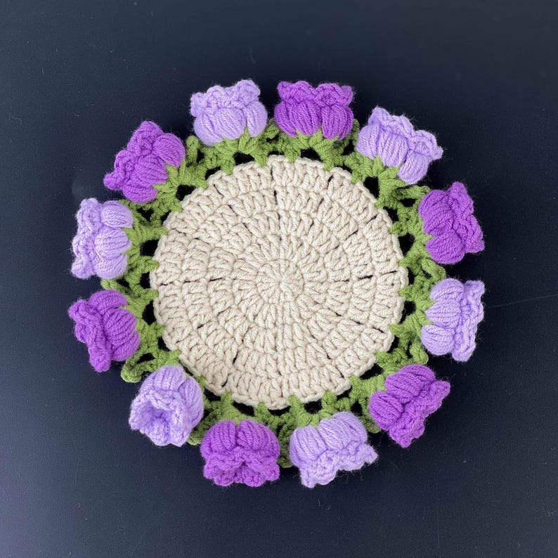 Sous-verres floraux au crochet, porte-gobelet déco maison